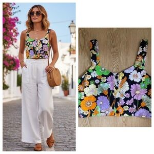 Maje NWT Floral Bustier Crop Top Psychedelic Daisy Mod Eclectic